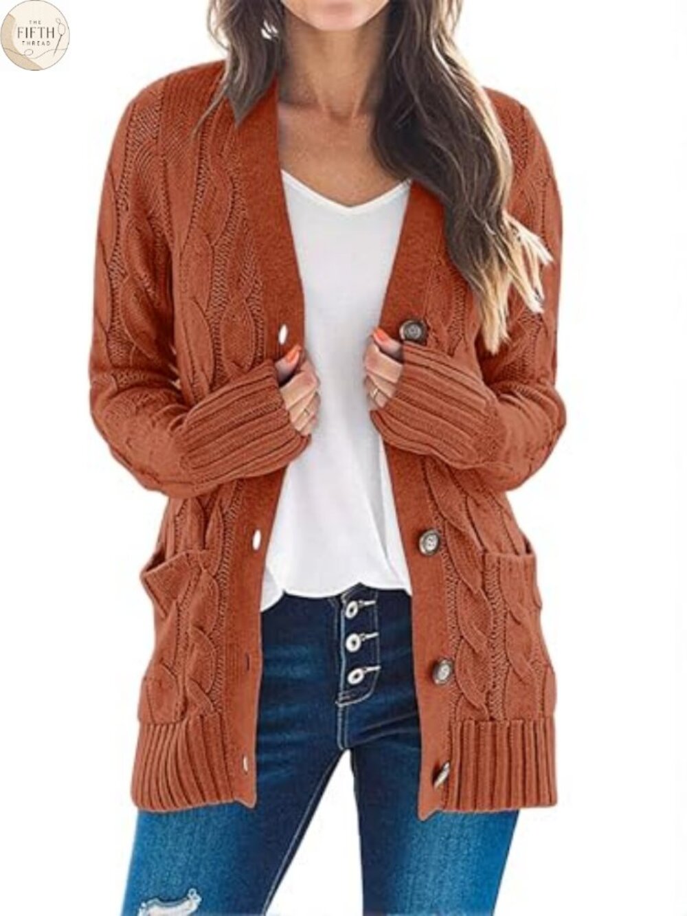 Cable Knit Cardigan Sweater Button Down Loose Fit Long Sleeve Womens